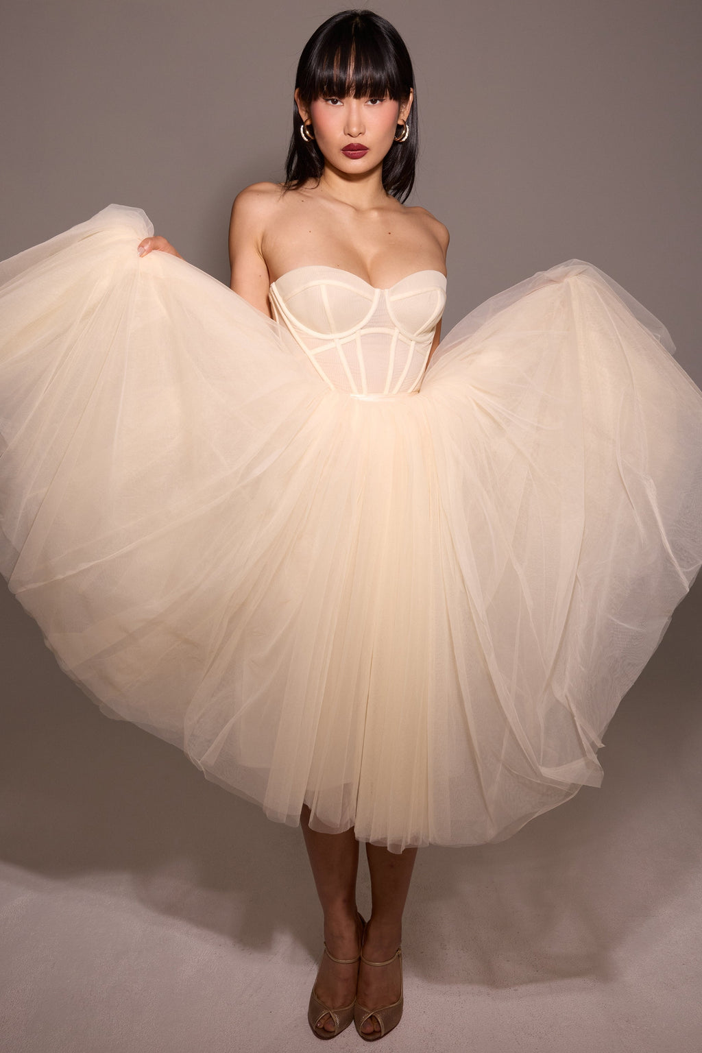 vintage cream tulle midi dress
