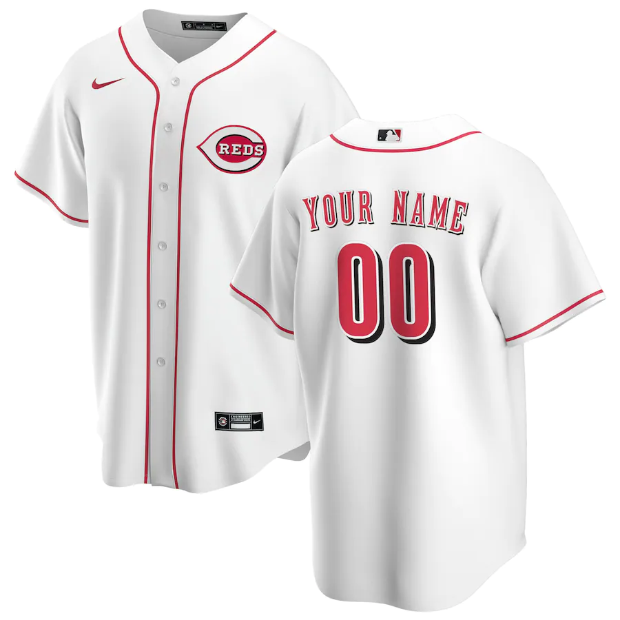Men's Cincinnati Reds White Home Replica Custom Jersey1