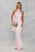 The Vivia Halter Satin Maxi Dress Light Pink
