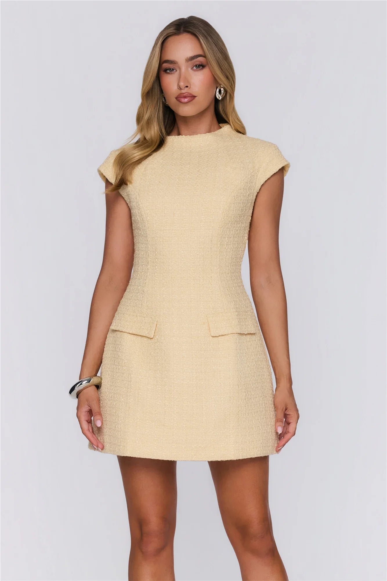 Good Outfit Day Tweed Mini Dress Yellow