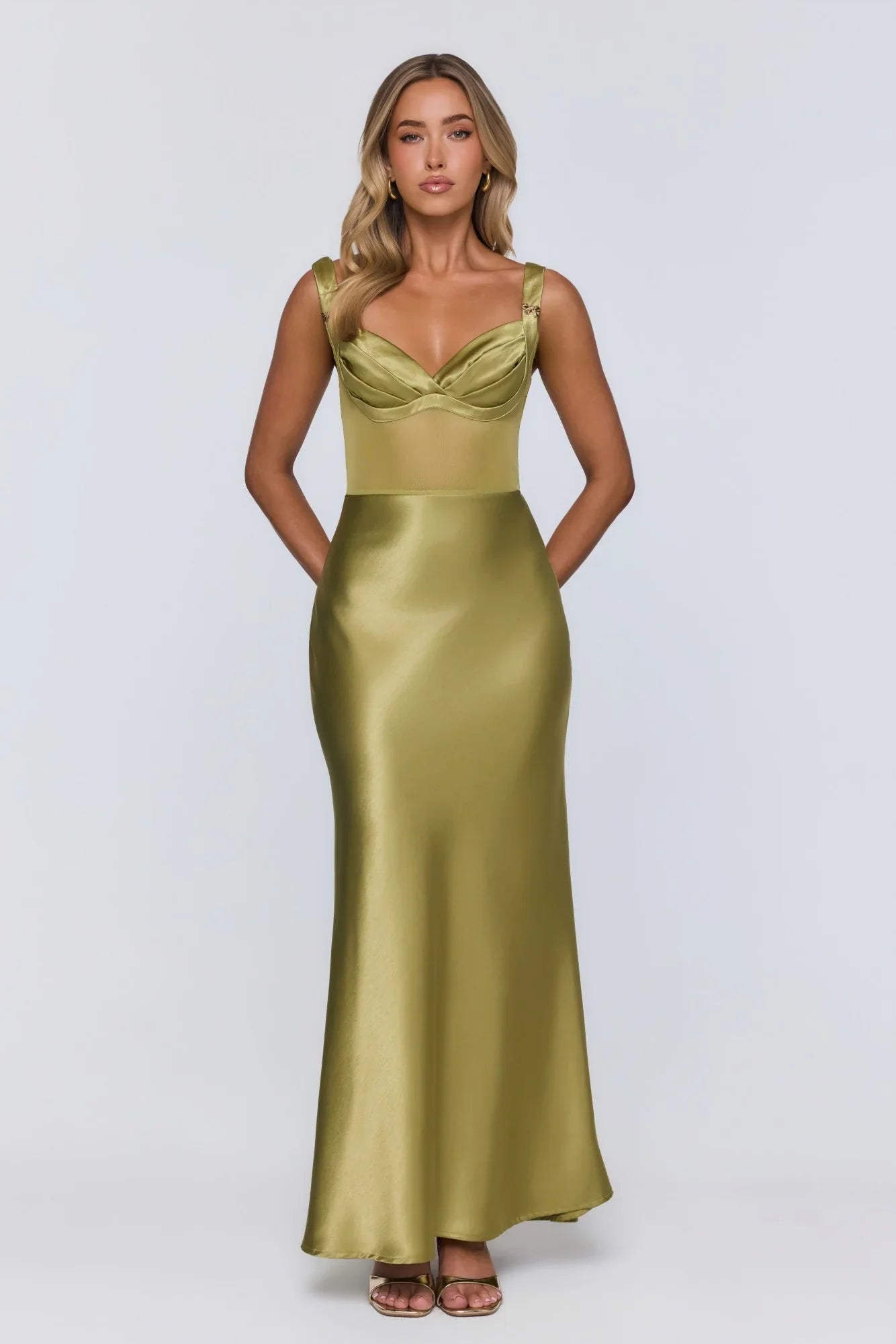Silk Presence Satin Maxi Dress Olive