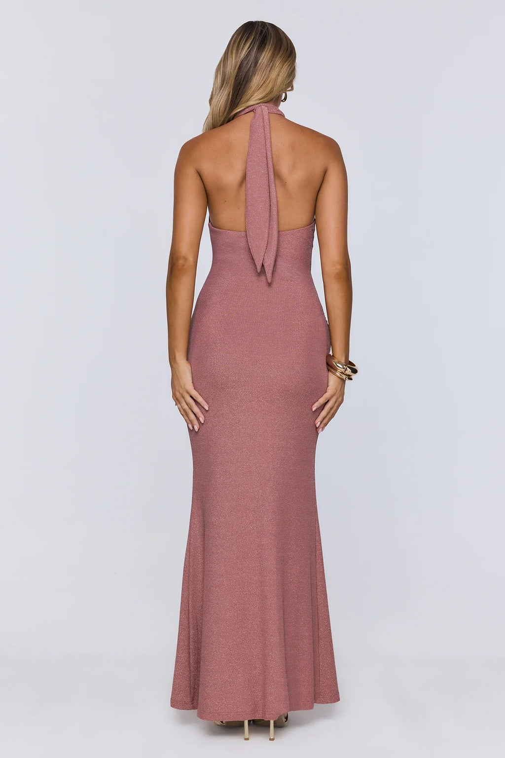 Glitter Through Twilight Halter Maxi Dress Pink