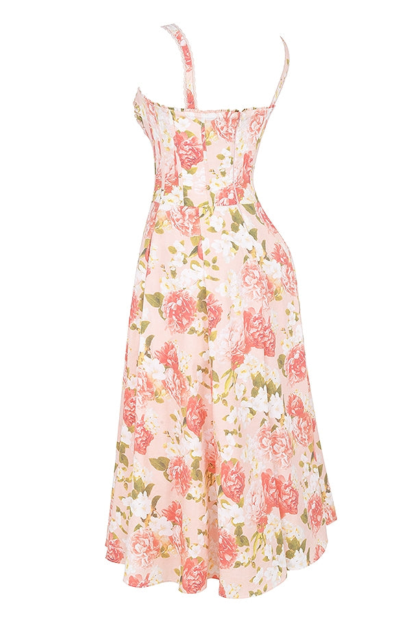 pink peony print cotton bustier sundress