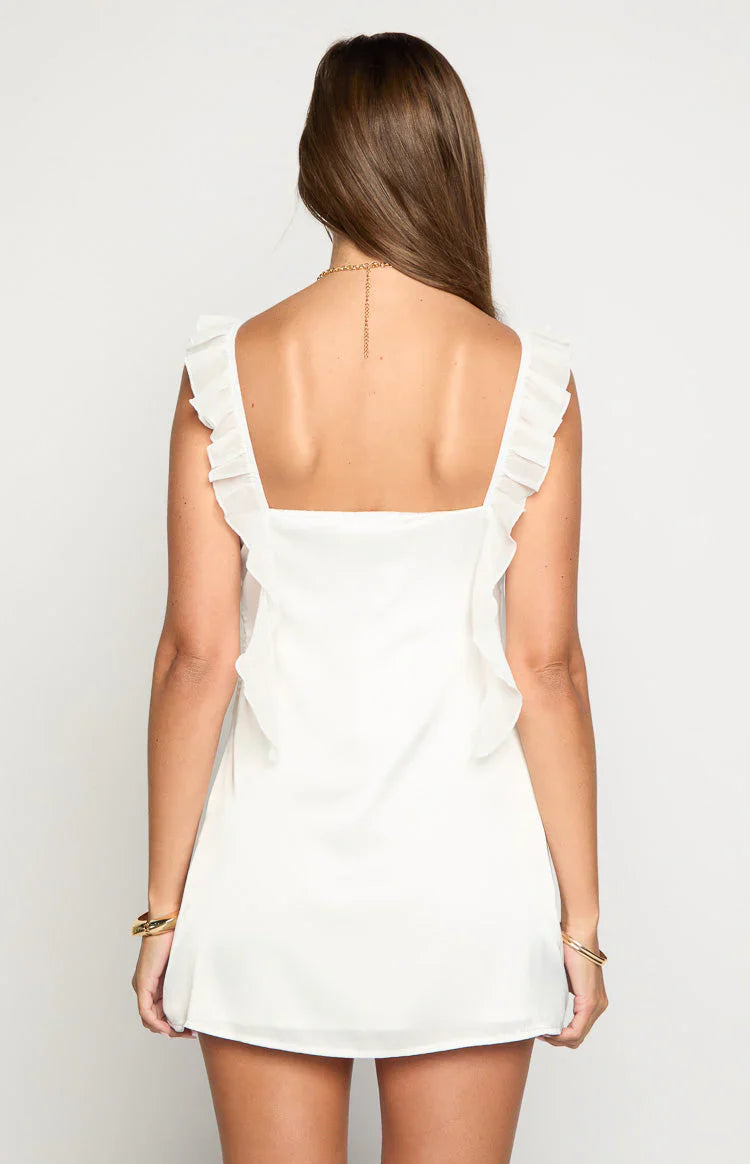 Joyce White Satin Mini Dress