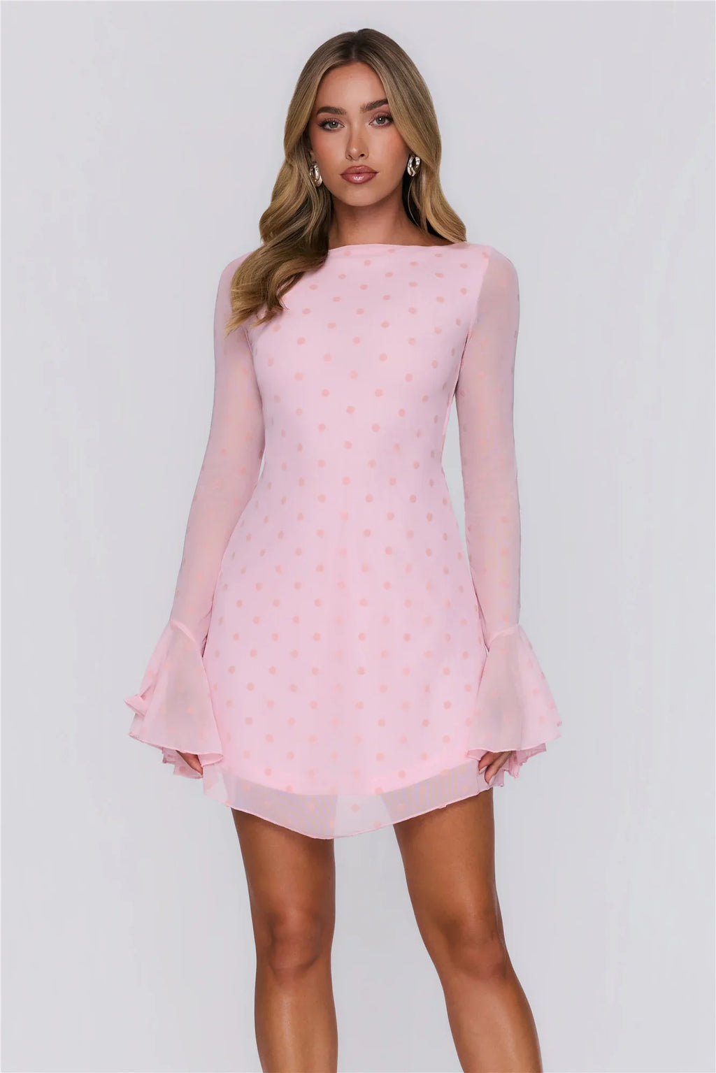 Sunset Season Long Sleeve Polka Dot Mini Dress Pink