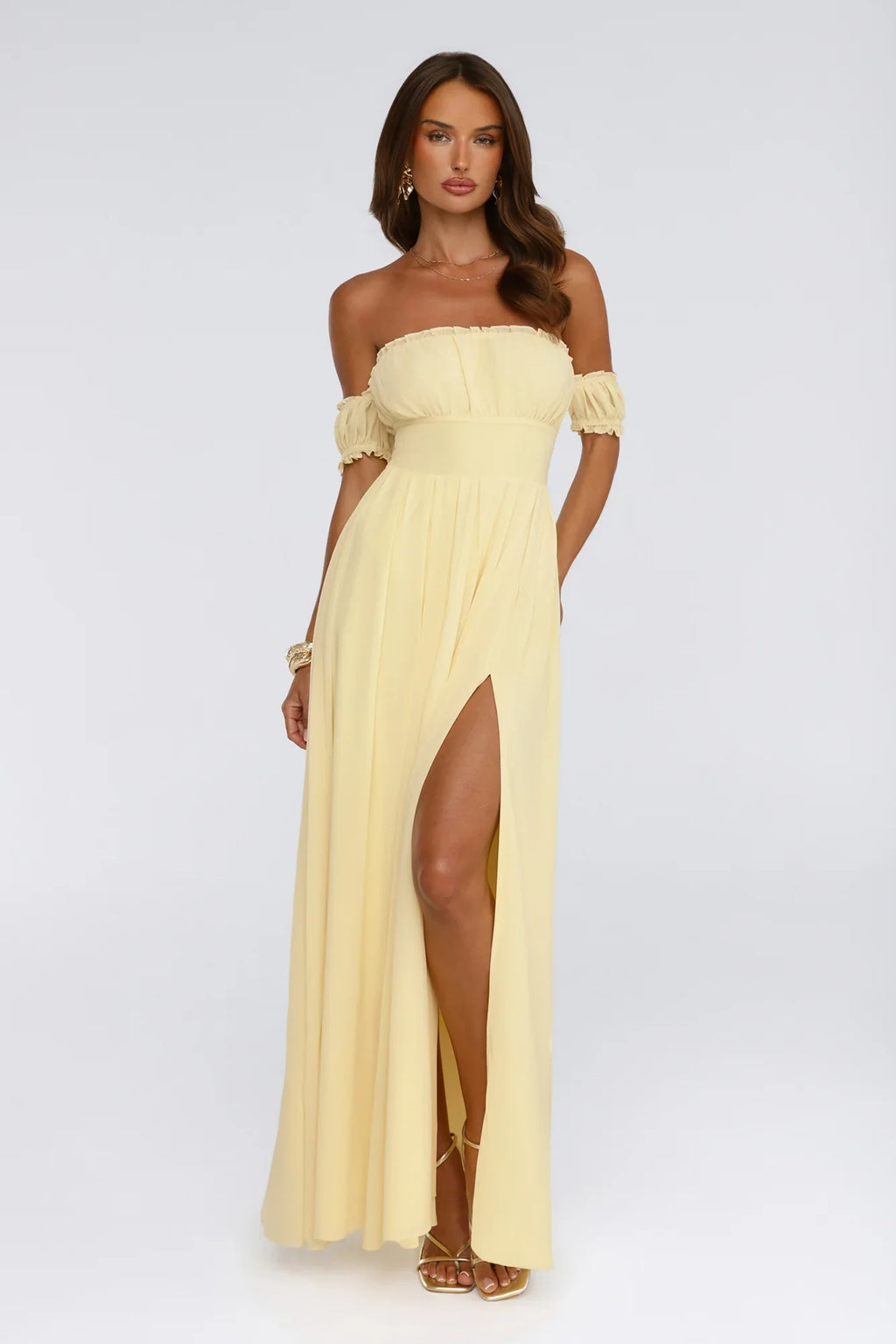 Ocean Aura Off Shoulder Maxi Dress Yellow