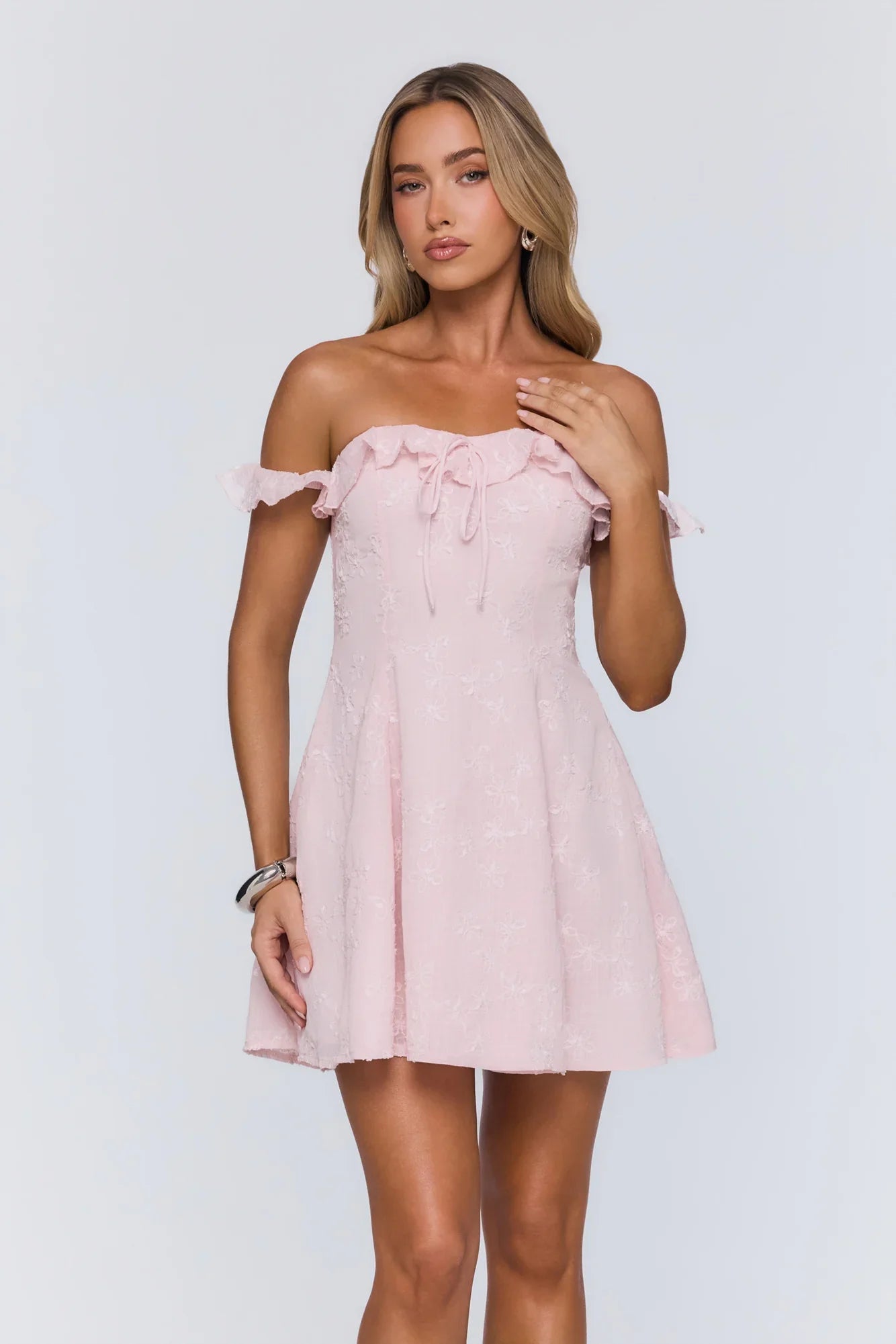 Lasting Impressions Off Shoulder Mini Dress Pink