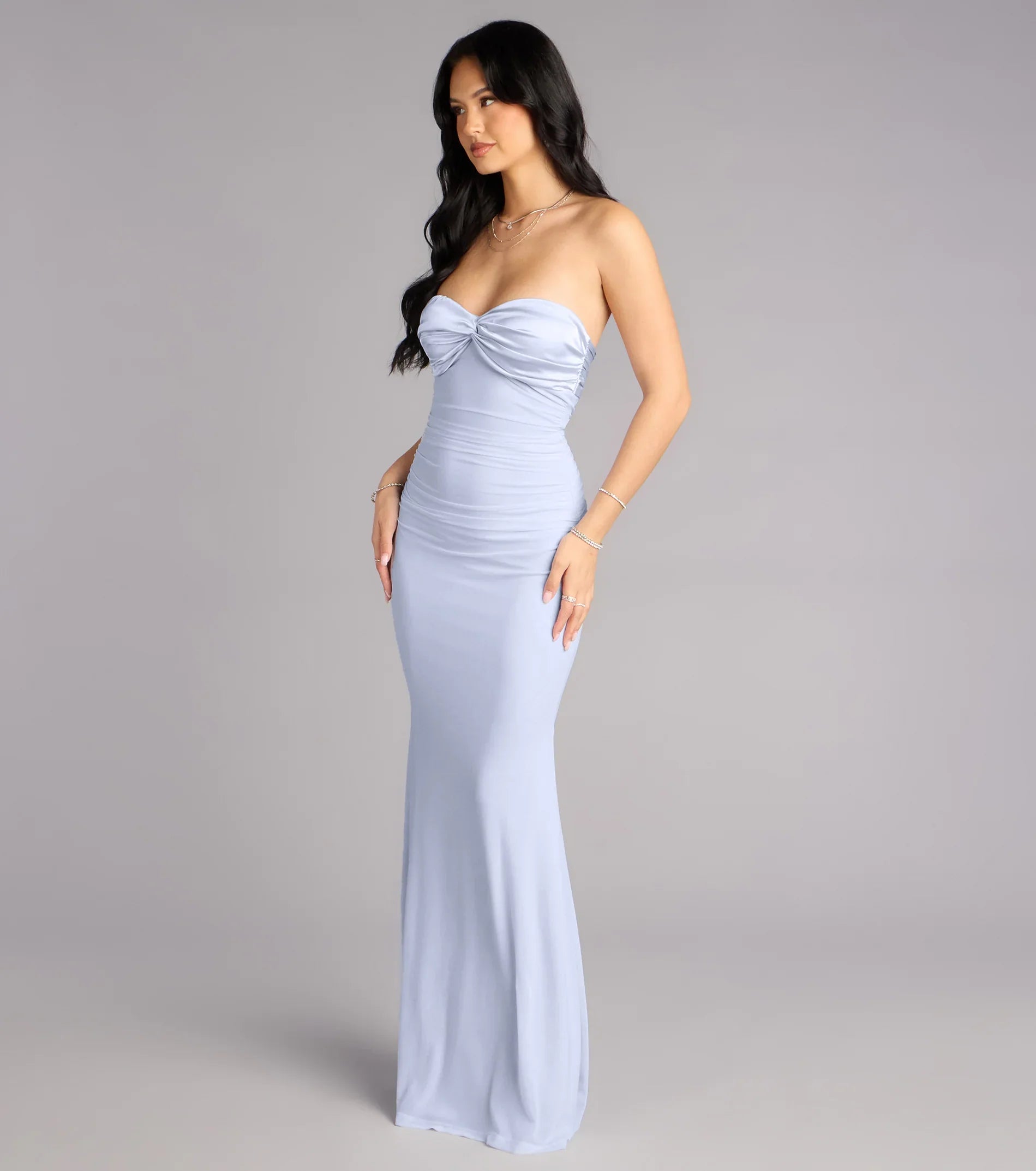 Iris Satin Tie-Back Mesh Mermaid Dress