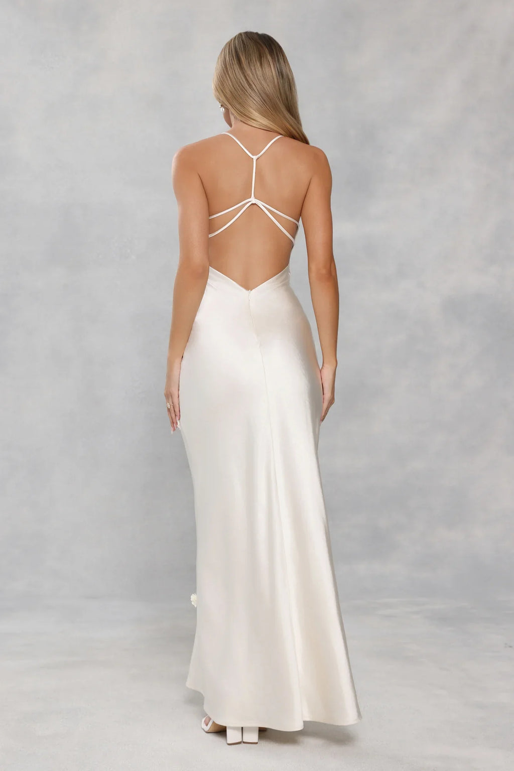 Honeyed Petals Satin Maxi Dress Cream