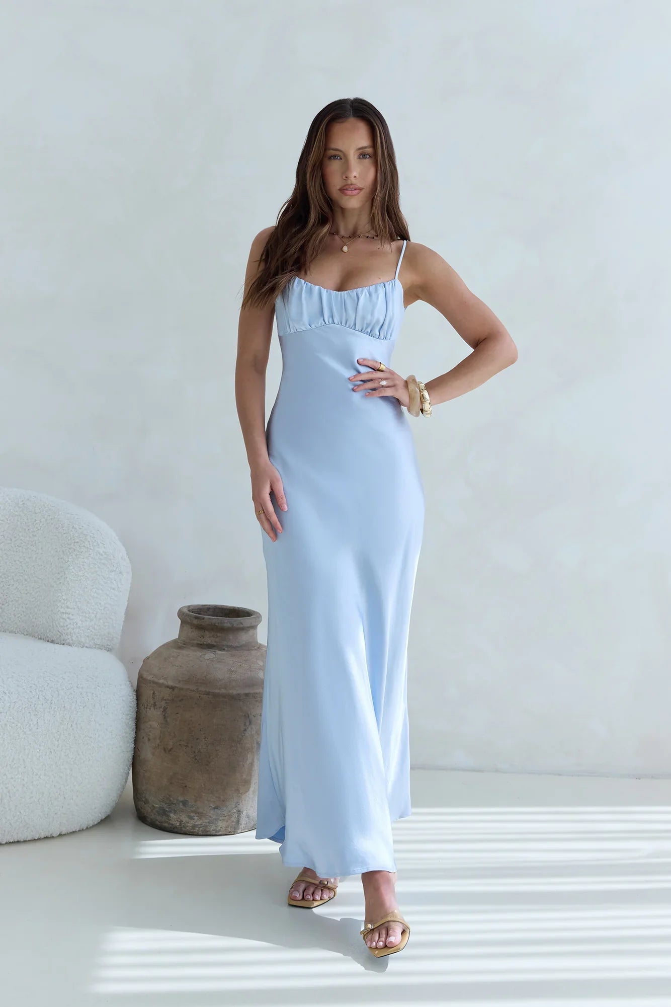 Love And Desire Satin Maxi Dress Blue