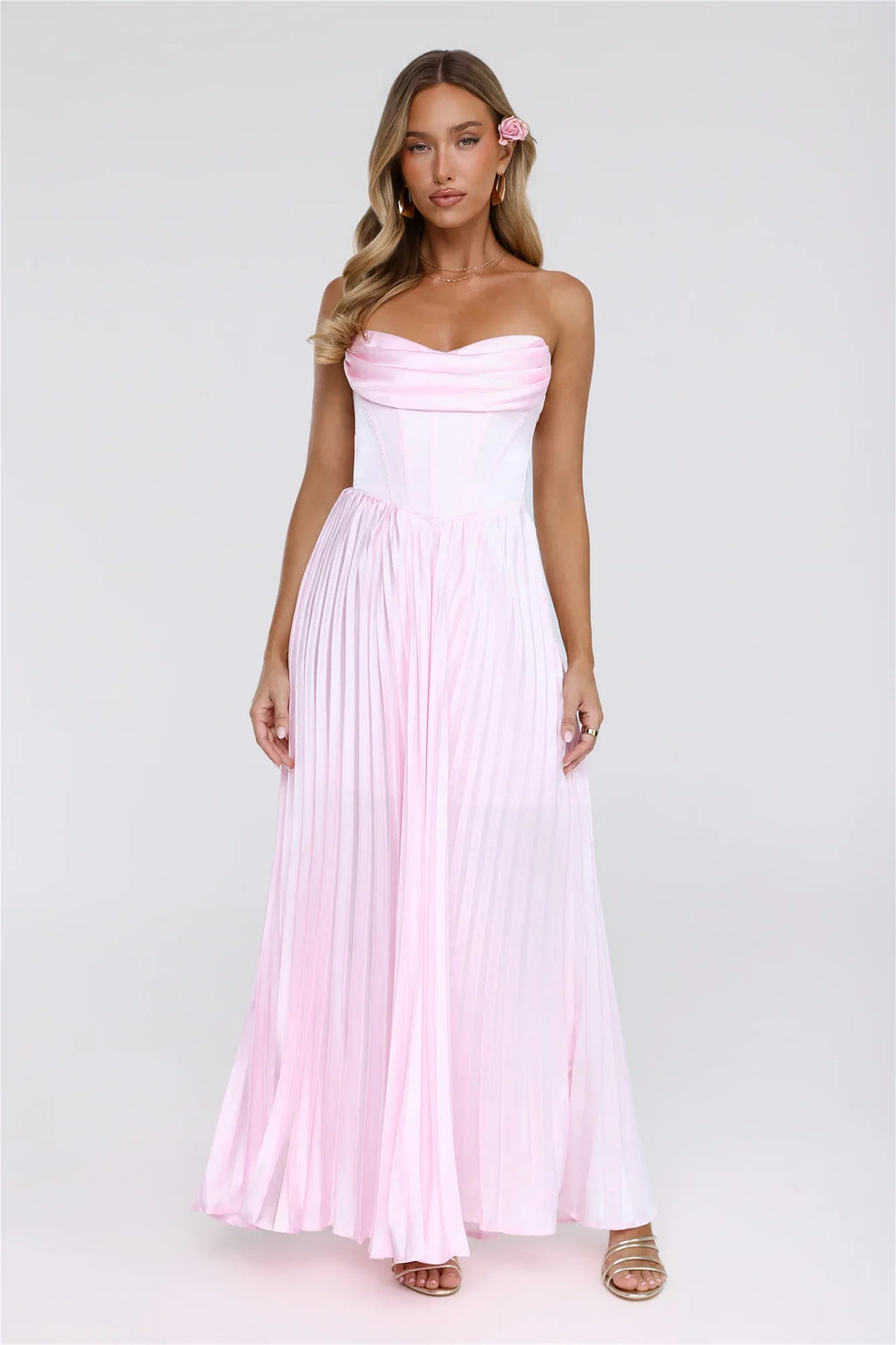 Starlit Kiss Satin Maxi Dress Blush