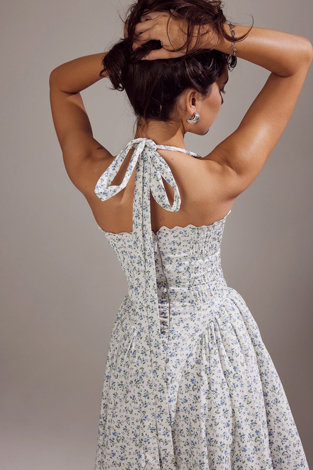 white bluebell print cotton halter sundress
