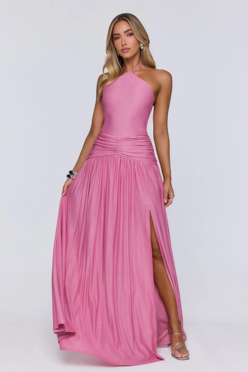 Spark Of Sophistication Halter Maxi Dress Pink