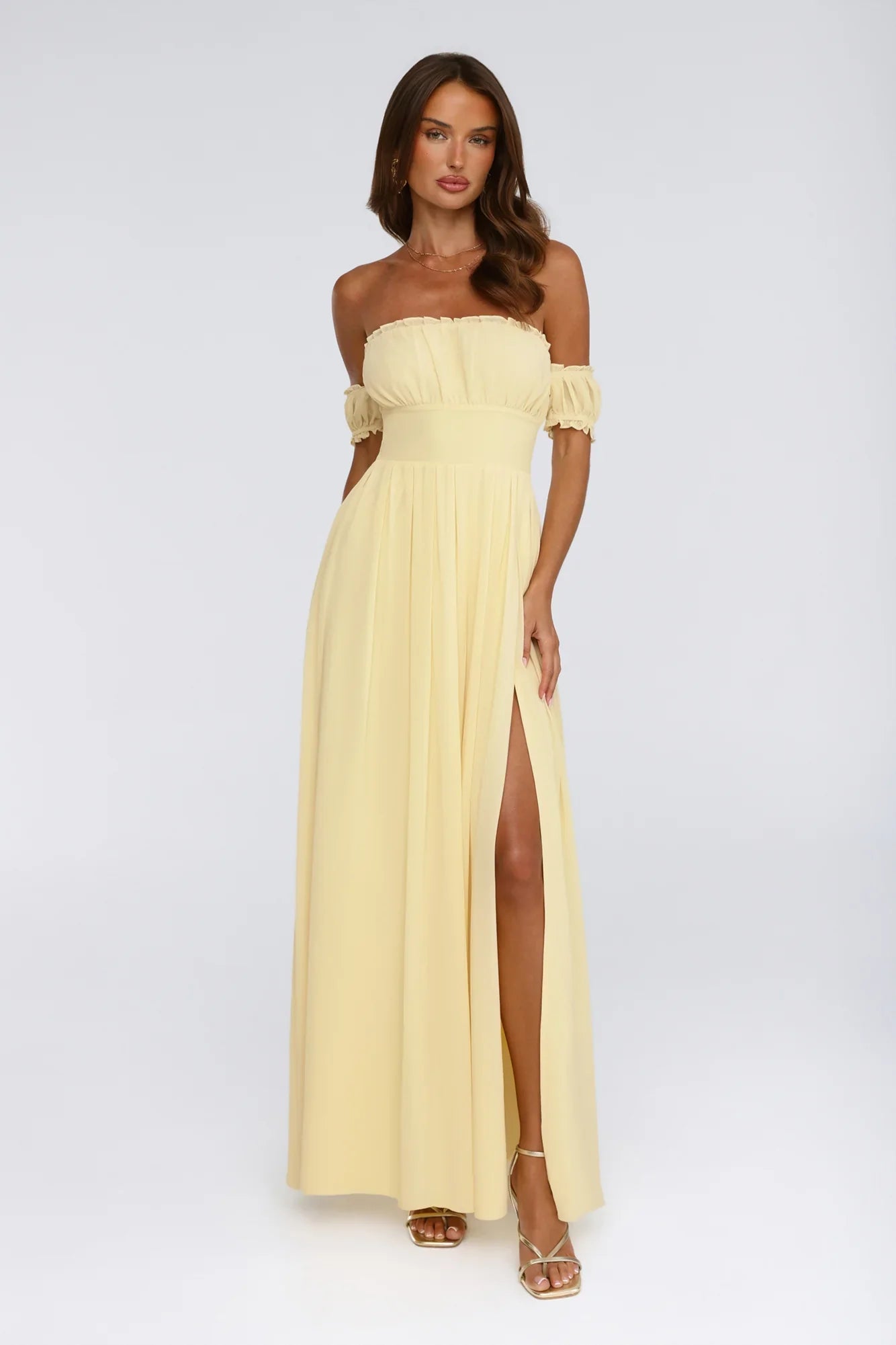 Ocean Aura Off Shoulder Maxi Dress Yellow