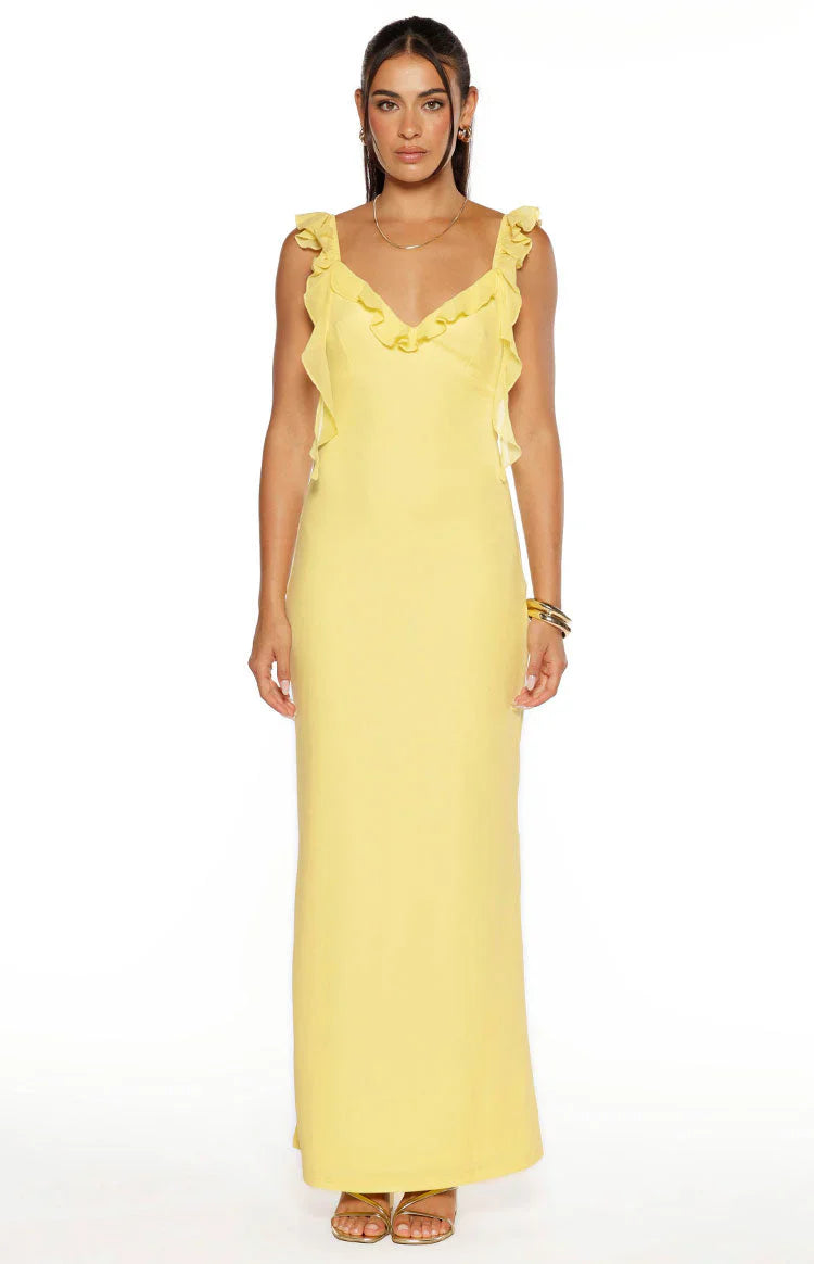 Paolma Yellow Ruffle Formal Maxi Dress