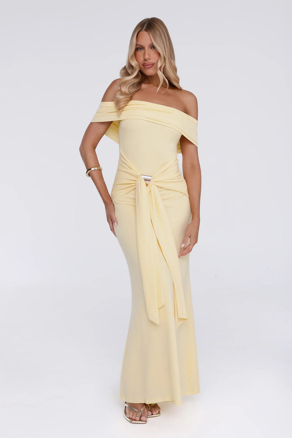 Contemporary Vibe Off Shoulder Maxi Dress Yellow