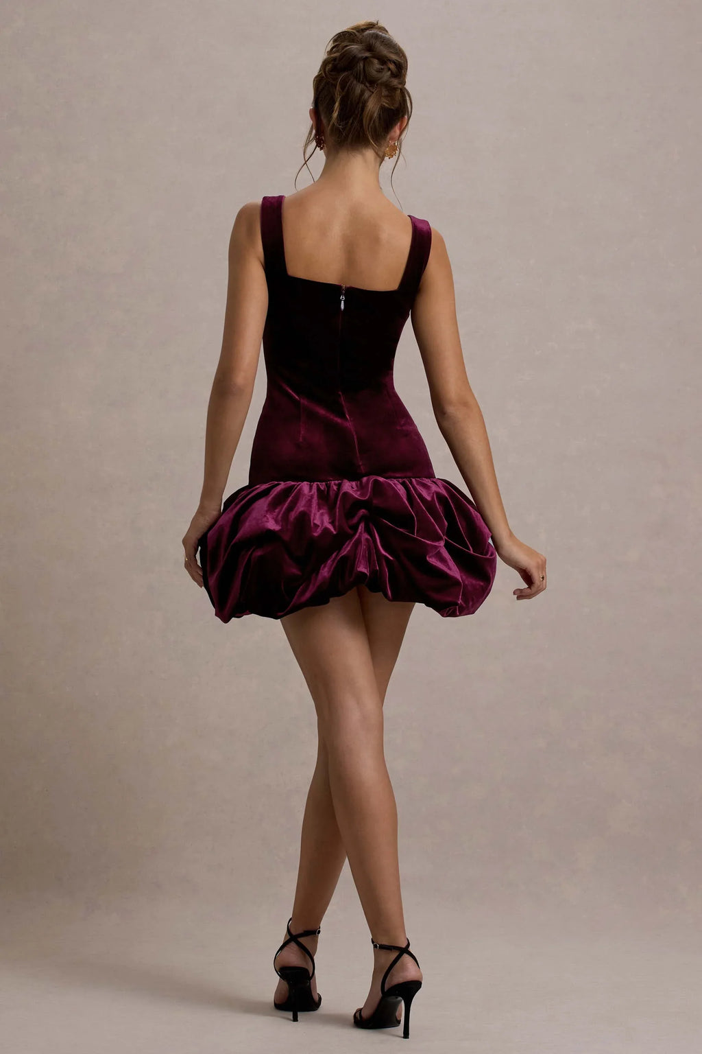 Sutton | Port Velvet Square-Neck Ruffle-Hem Mini Dress