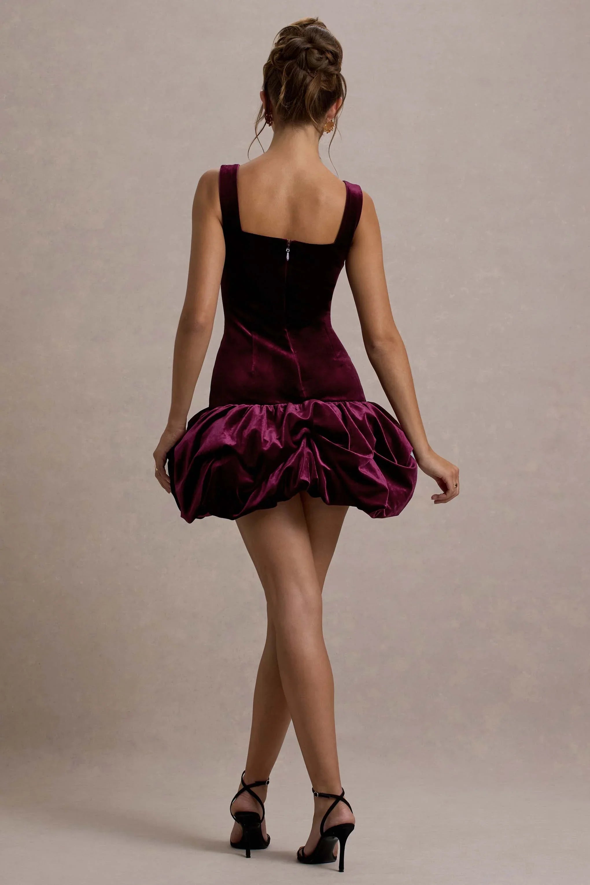Sutton | Port Velvet Square-Neck Ruffle-Hem Mini Dress
