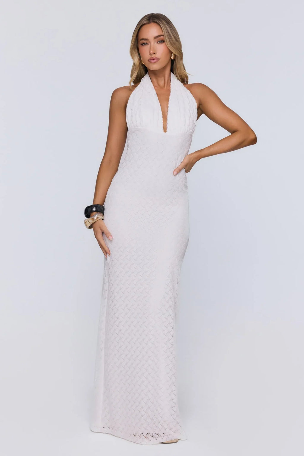 Flirty Daydream Halter Knit Maxi Dress White