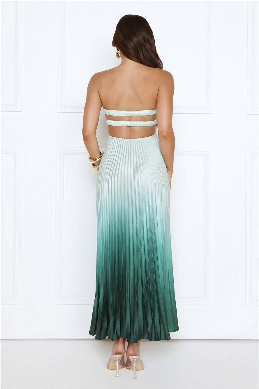 Midnight Radiance Strapless Satin Maxi Dress Sage
