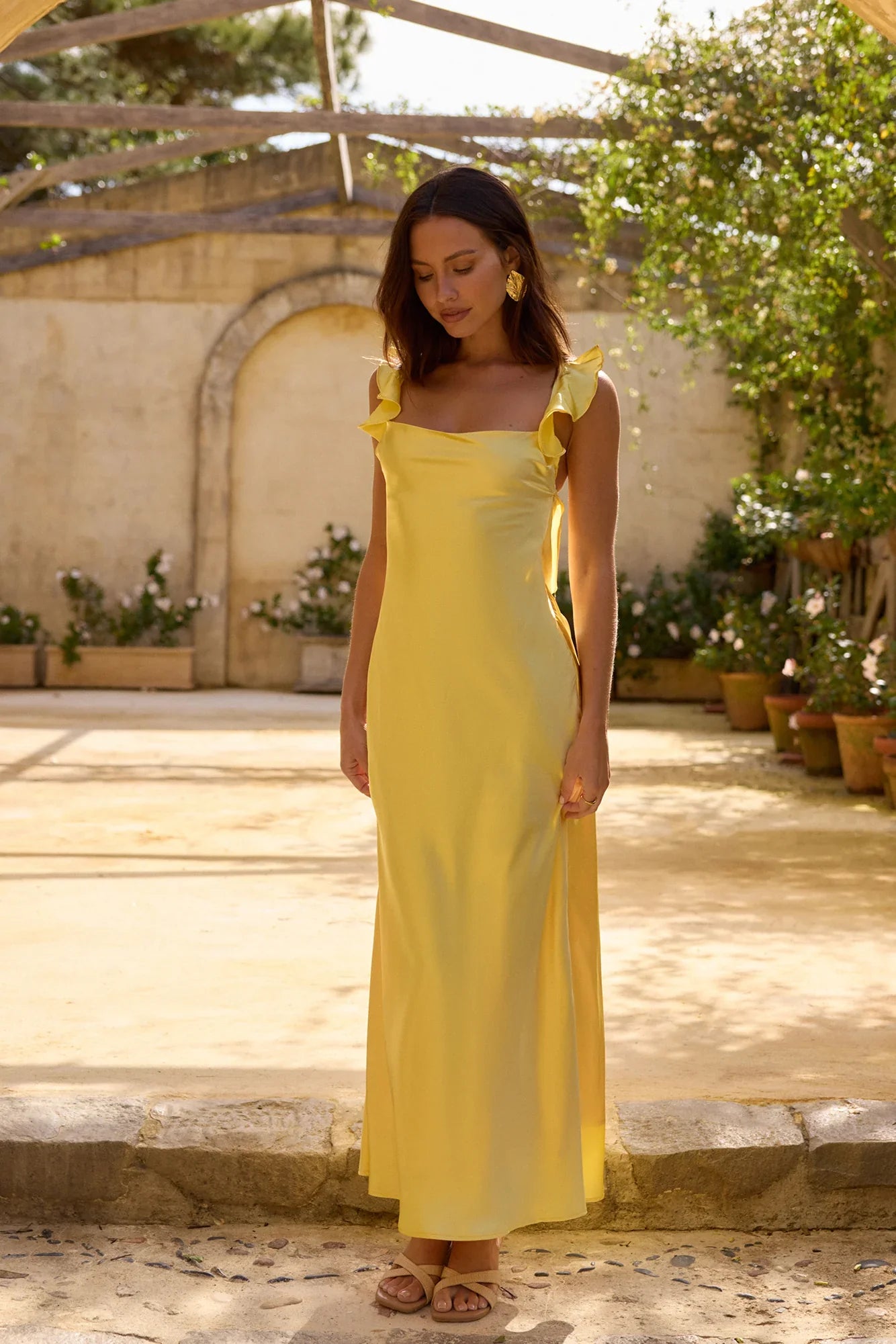 Belinda Satin Maxi Dress Yellow