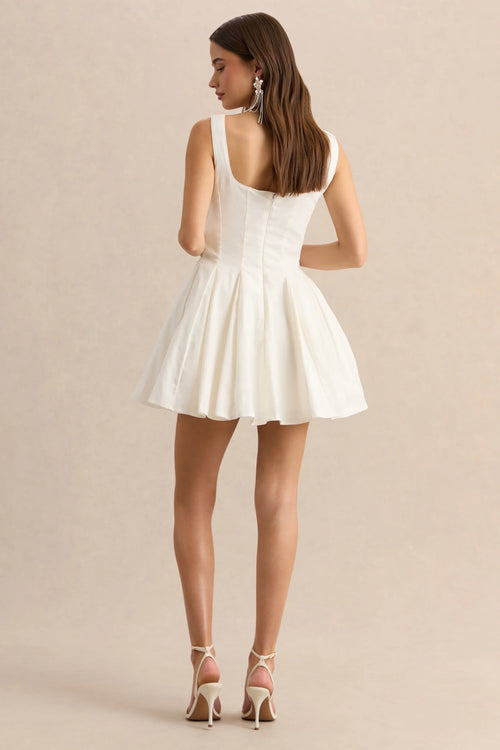 Brioria | White Square-Neck Skater Mini Dress