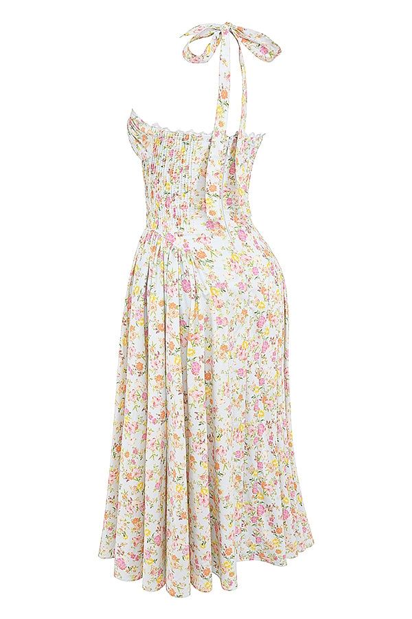 pale blue meadow print cotton halter sundress