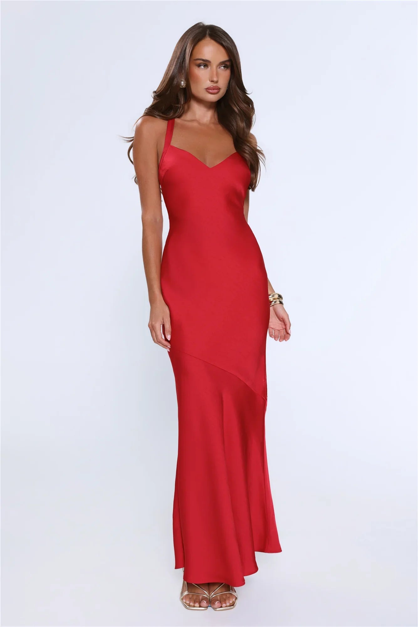 Spotlight Energy Satin Maxi Dress Red