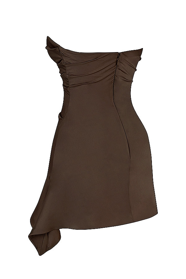 chocolate draped strapless corset dress