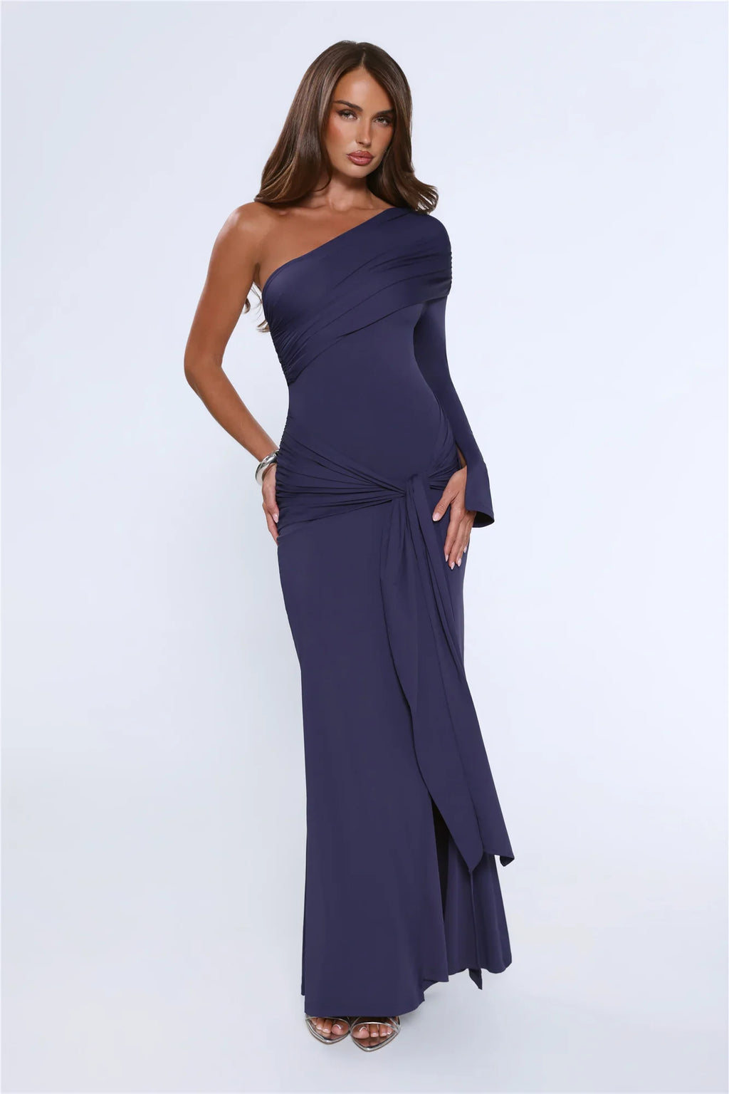 Night Starflower One Shoulder Maxi Dress Navy