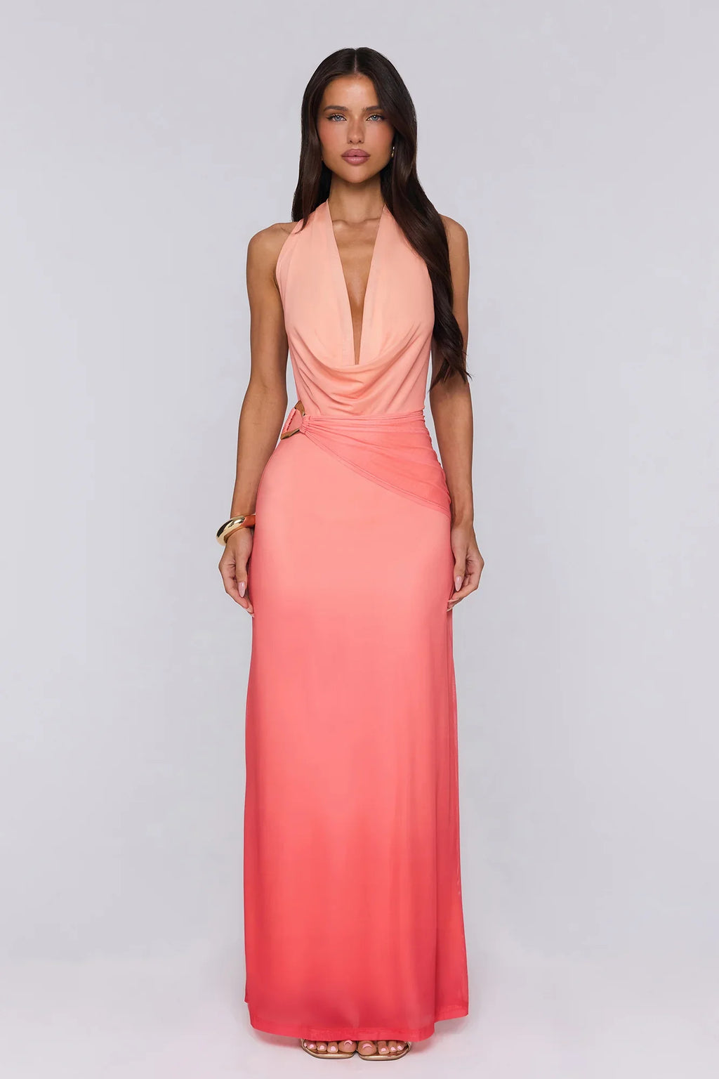 Rose Confession Halter Mesh Maxi Dress Peach