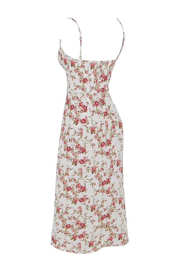 rose print corset midi sundress