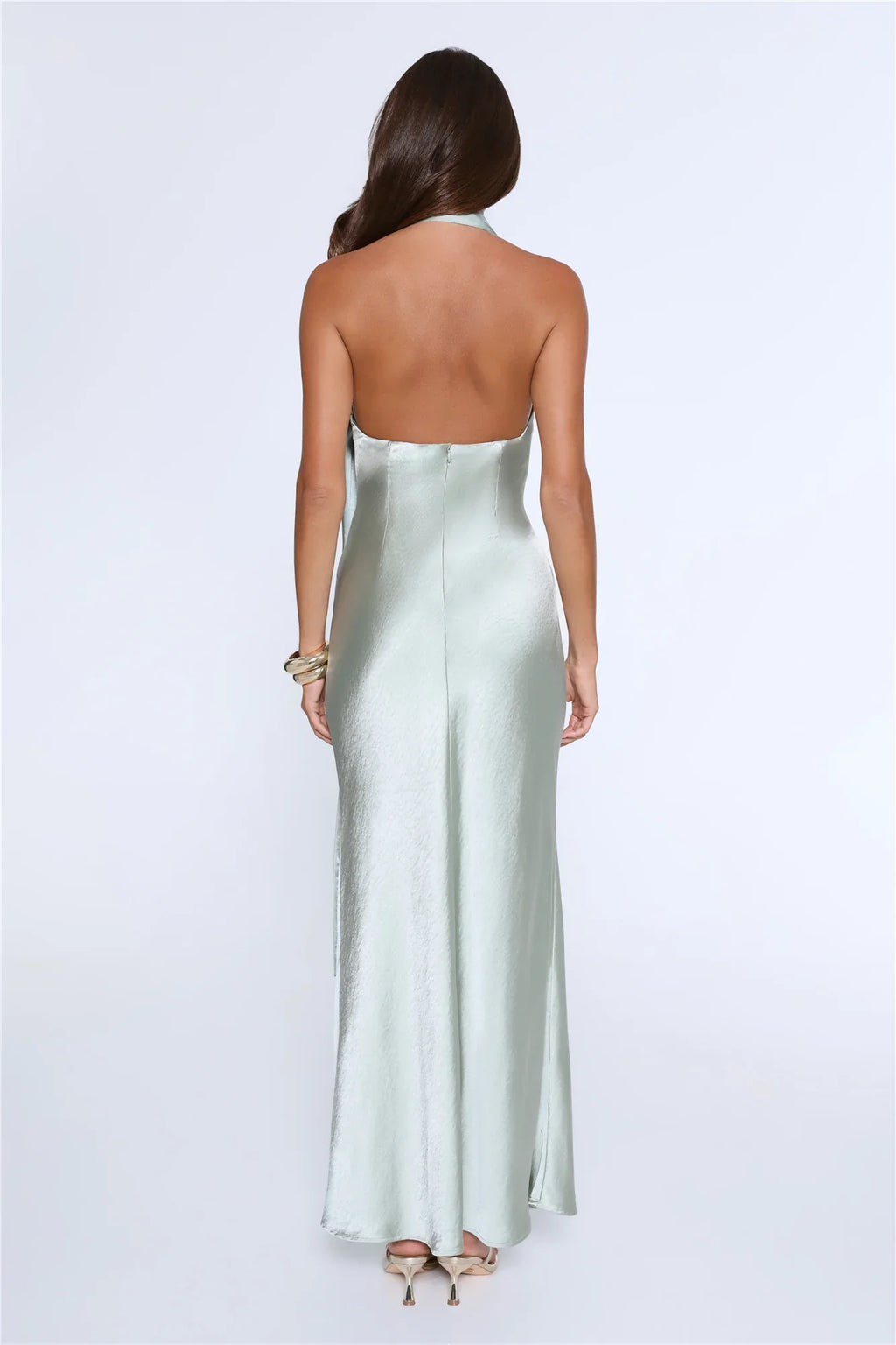 In My Moment Halter Satin Maxi Dress Sage