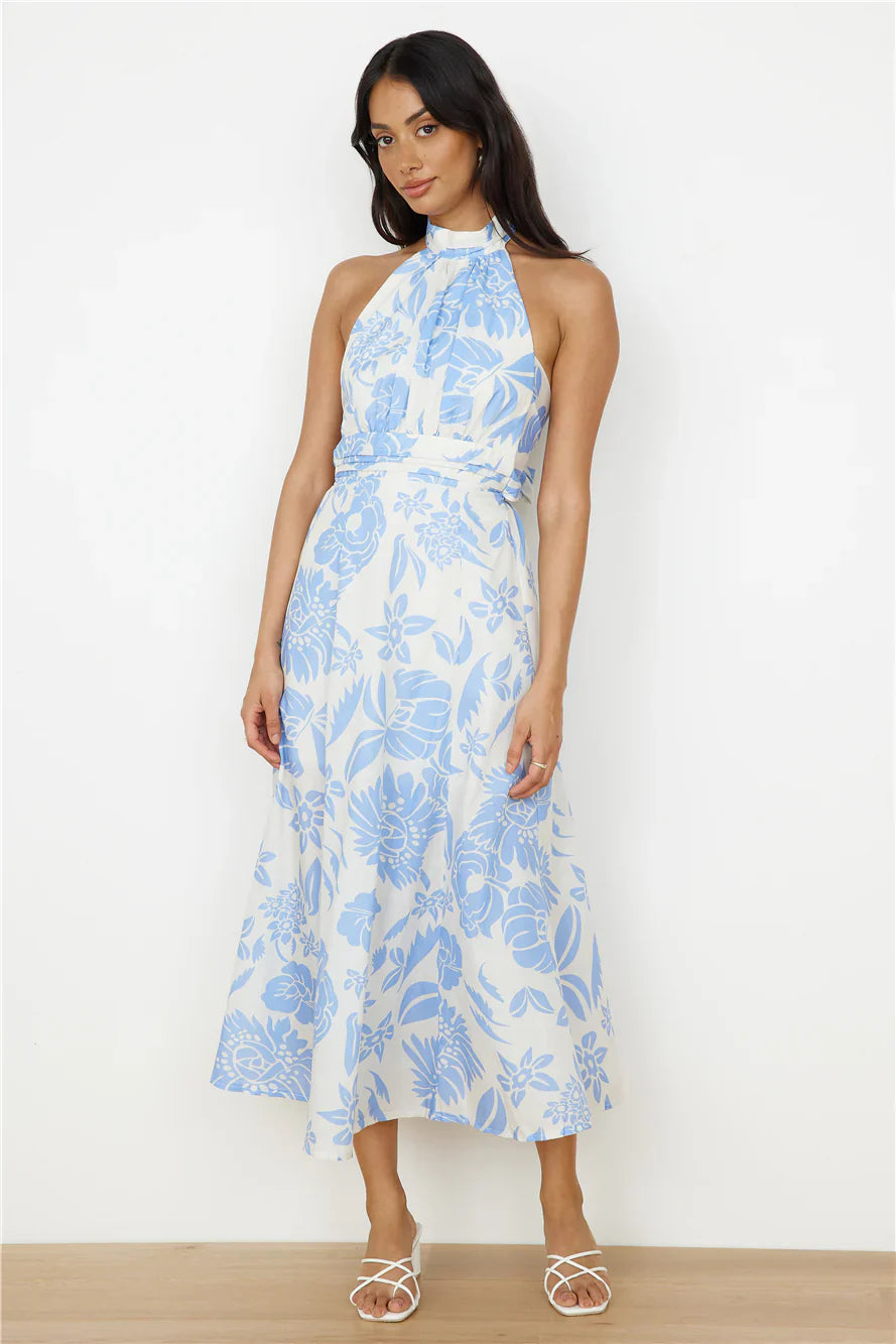 Showing Emotions Halter Maxi Dress Blue
