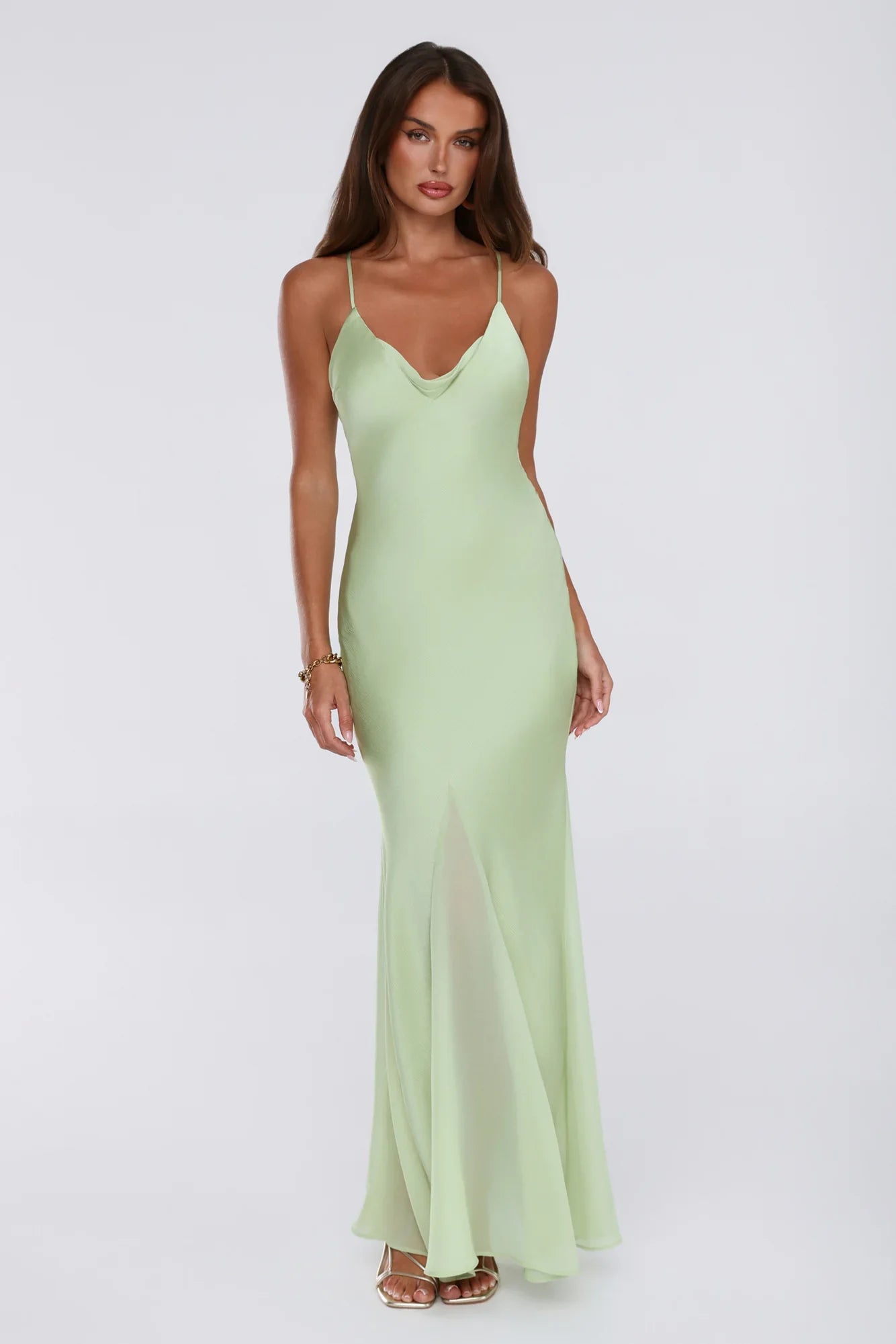 Couture Evening Satin Maxi Dress Green