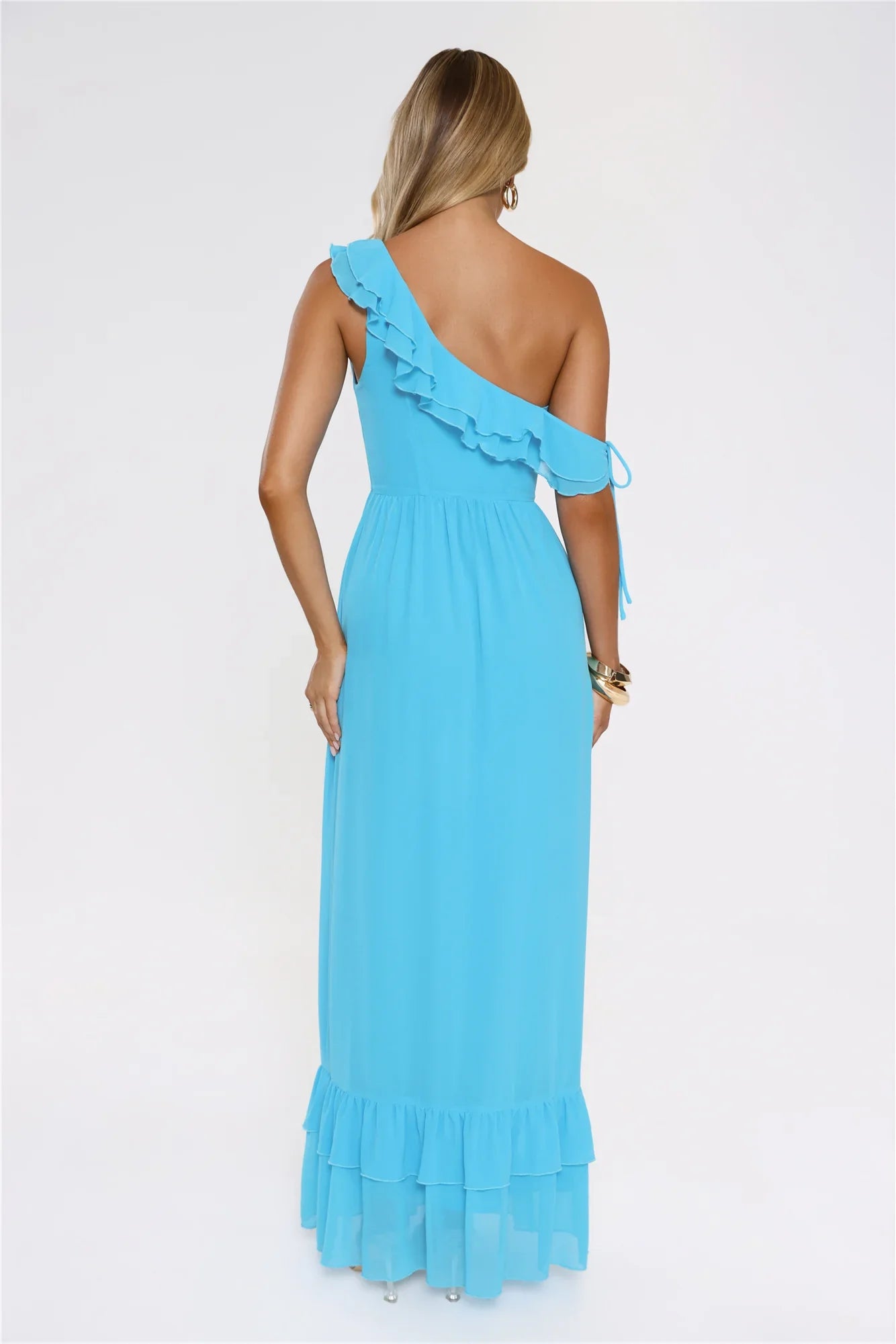 Diamond Horizon Off Shoulder Maxi Dress Blue