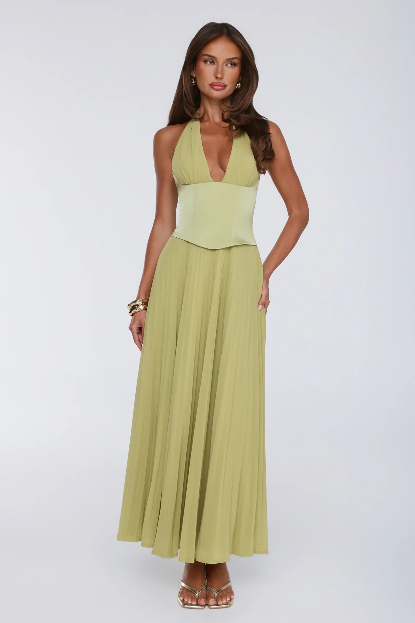 The Secret Waltz Halter Maxi Dress Lime