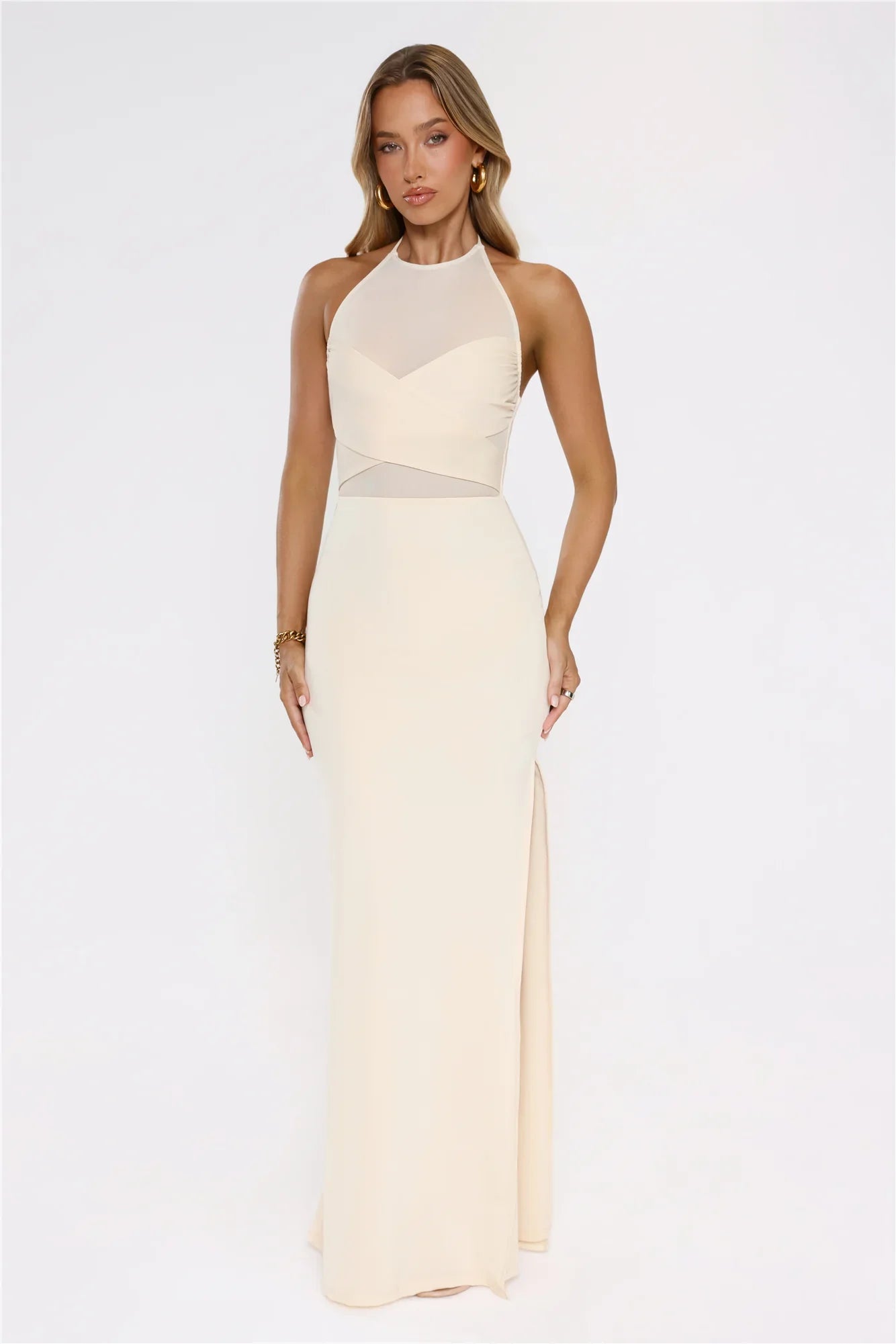 Candlelight Secrets Halter Maxi Dress Butter