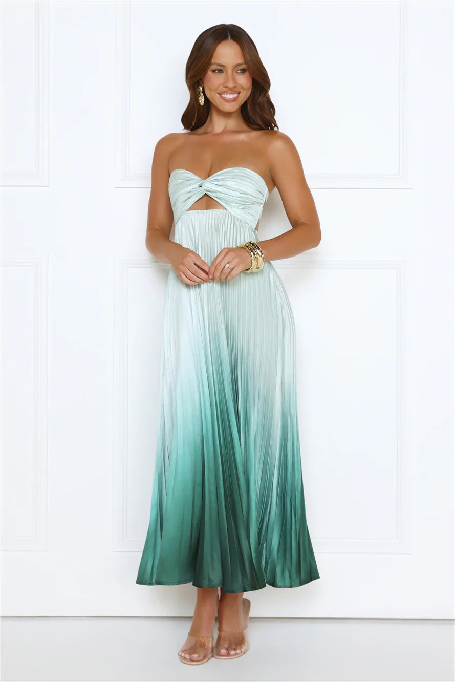 Midnight Radiance Strapless Satin Maxi Dress Sage