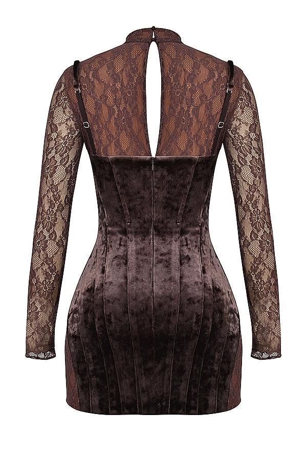 brown velvet & lace corset dress