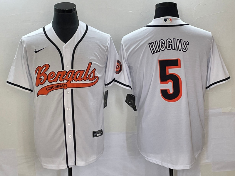 Men's Cincinnati Bengals Tee Higgins #5 White Fashion Game Jersey1