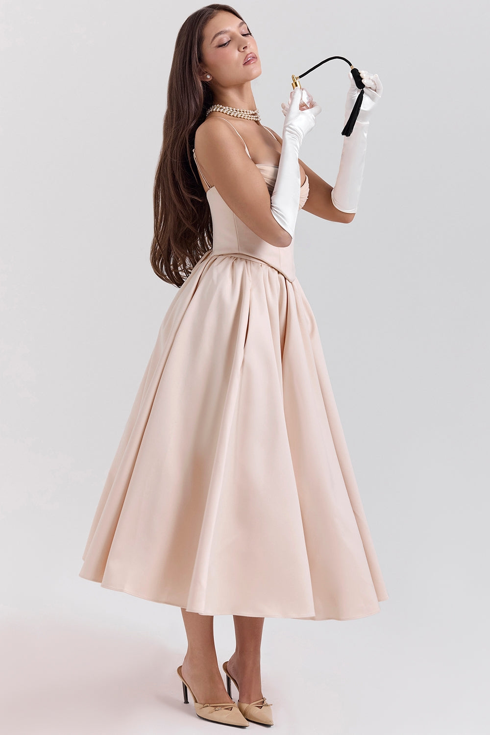 peach satin corset and skirt - sale