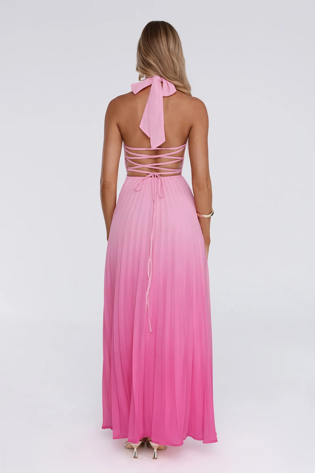 Flirt Fest Halter Pleated Maxi Dress Pink