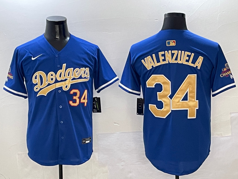 Men's Los Angeles Dodgers Fernando Valenzuela #34 Royal 2025 Gold Collection Limited Jersey