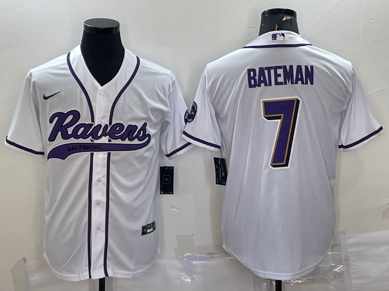 Men's Baltimore Ravens Rashod Bateman #7 White Game Jersey1 Joint Edition