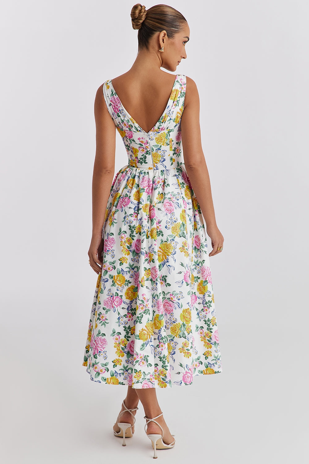 white vintage rose print cotton corset sundress