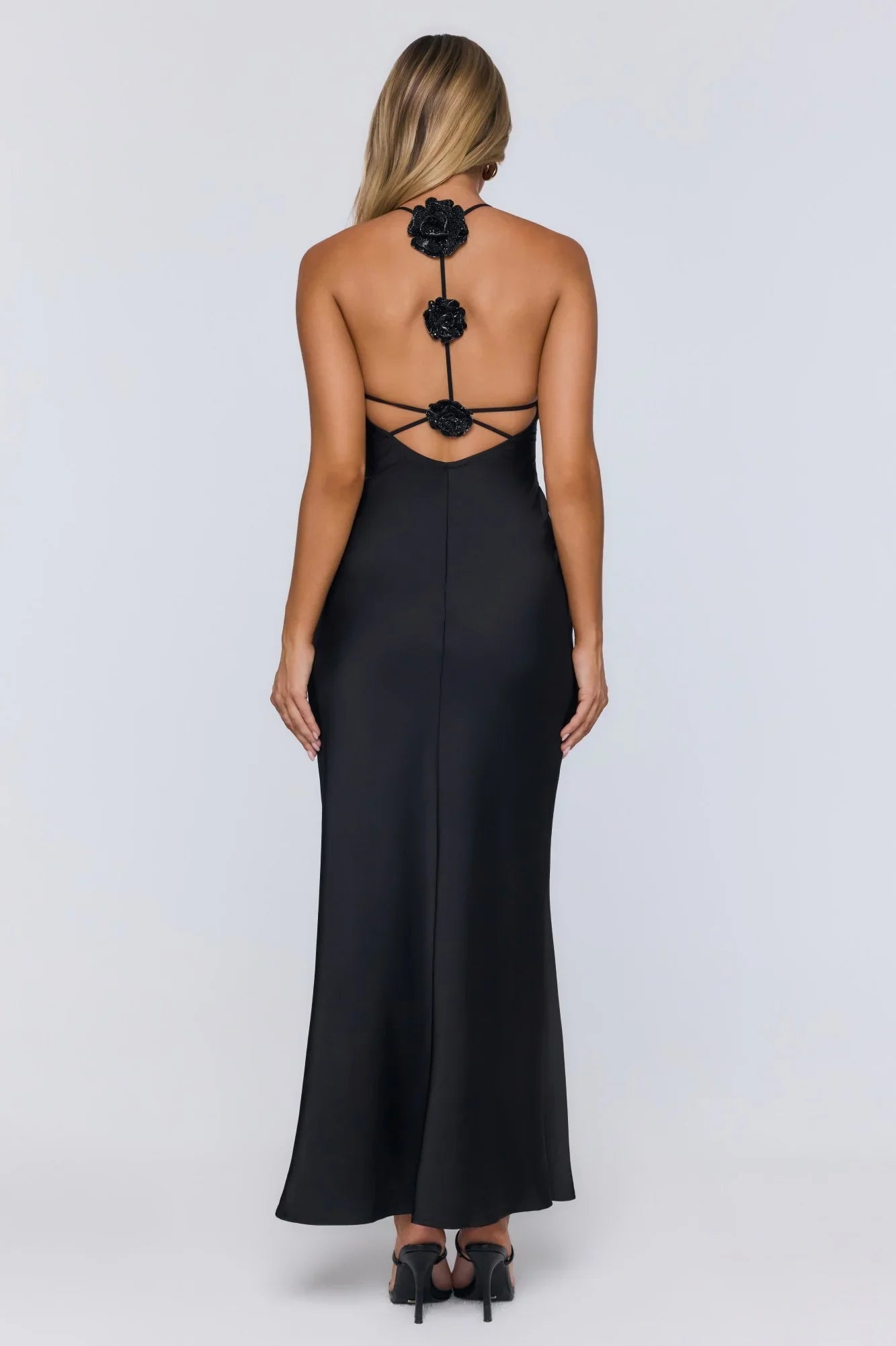 Barely Trying Satin Maxi Dress Black