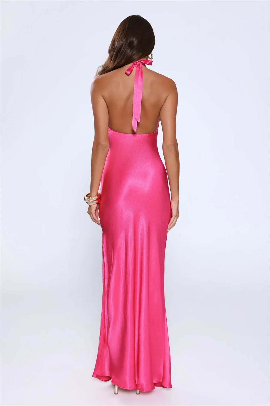 Rule Her World Halter Satin Maxi Dress Magenta