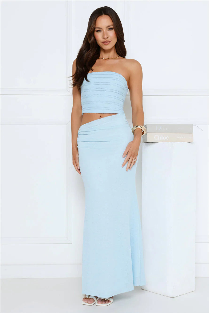 Babe Glow Strapless Maxi Dress Blue
