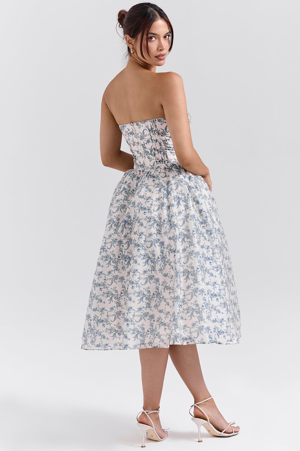 english porcelain print strapless sundress